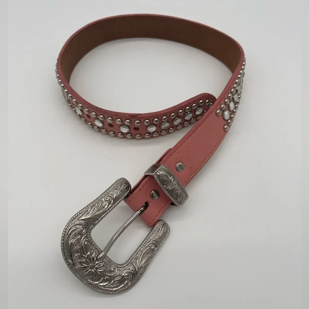 Studded Pink Belt with Silver Buckle